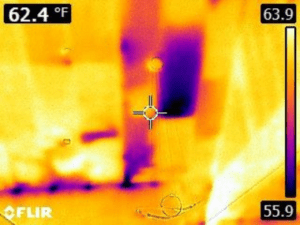 Thermal image showing missing attic insulation
